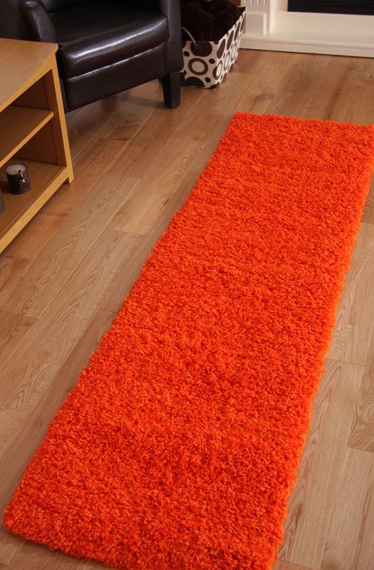 Thick Orange Contemporary Hall Runner Rug Soft Shaggy Long Stockholm
